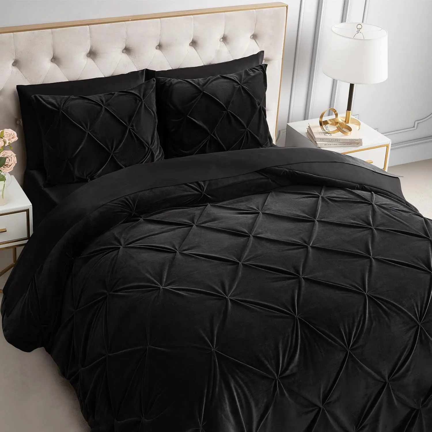 Juicy Couture Kiss Pleat Plush Micromink Black Full/Queen Comforter Set - Cozy 3 Piece Bedding Ensemble