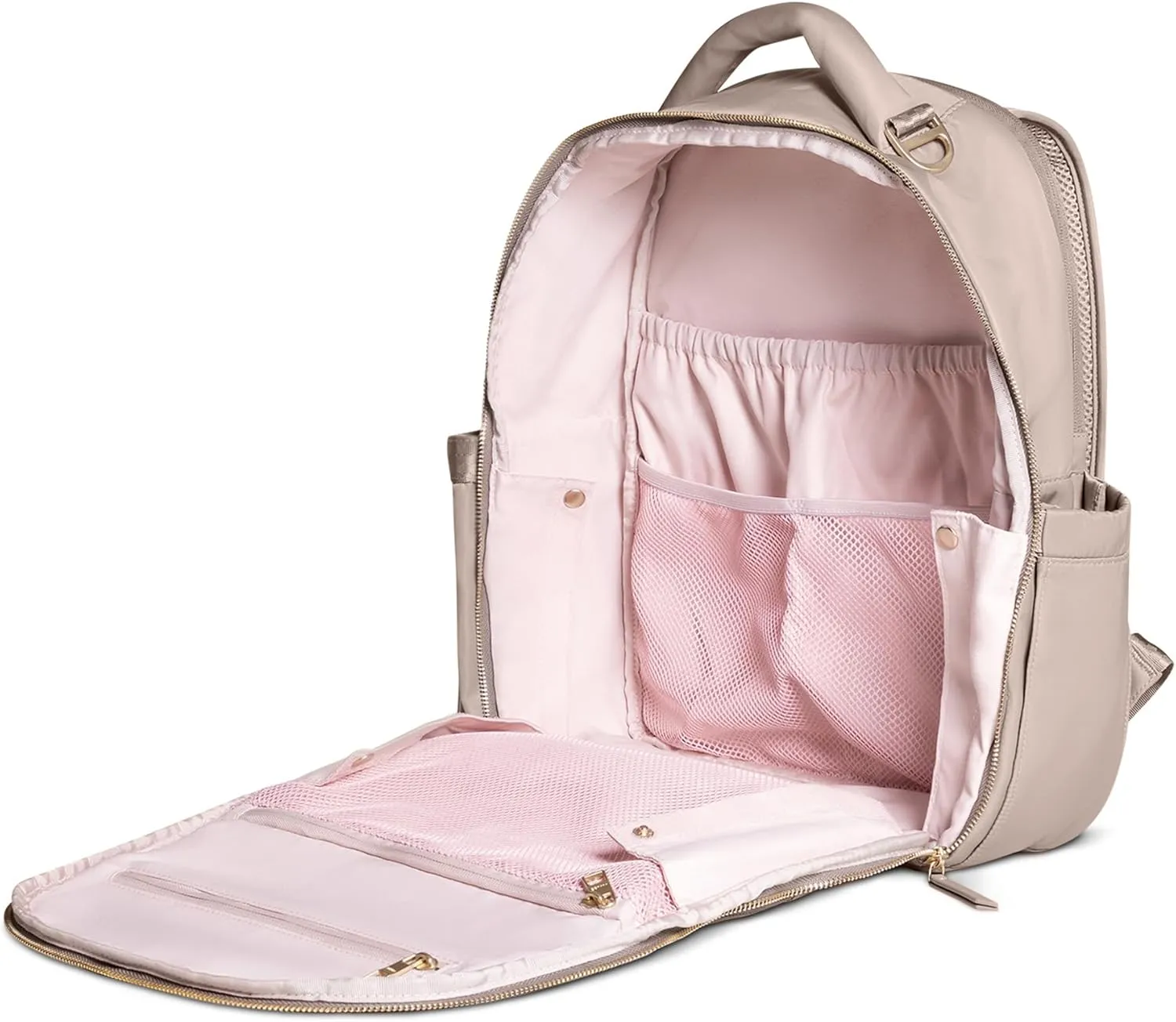 JuJuBe New Classic Diaper Bag Backpack with Portable Changing Pad, Stroller Straps, Large Travel Backpack for Boy or Girl, Carrying Baby Bottles, Wipes, Diapers, Pacifiers, Taupe, Mother's Day Gift