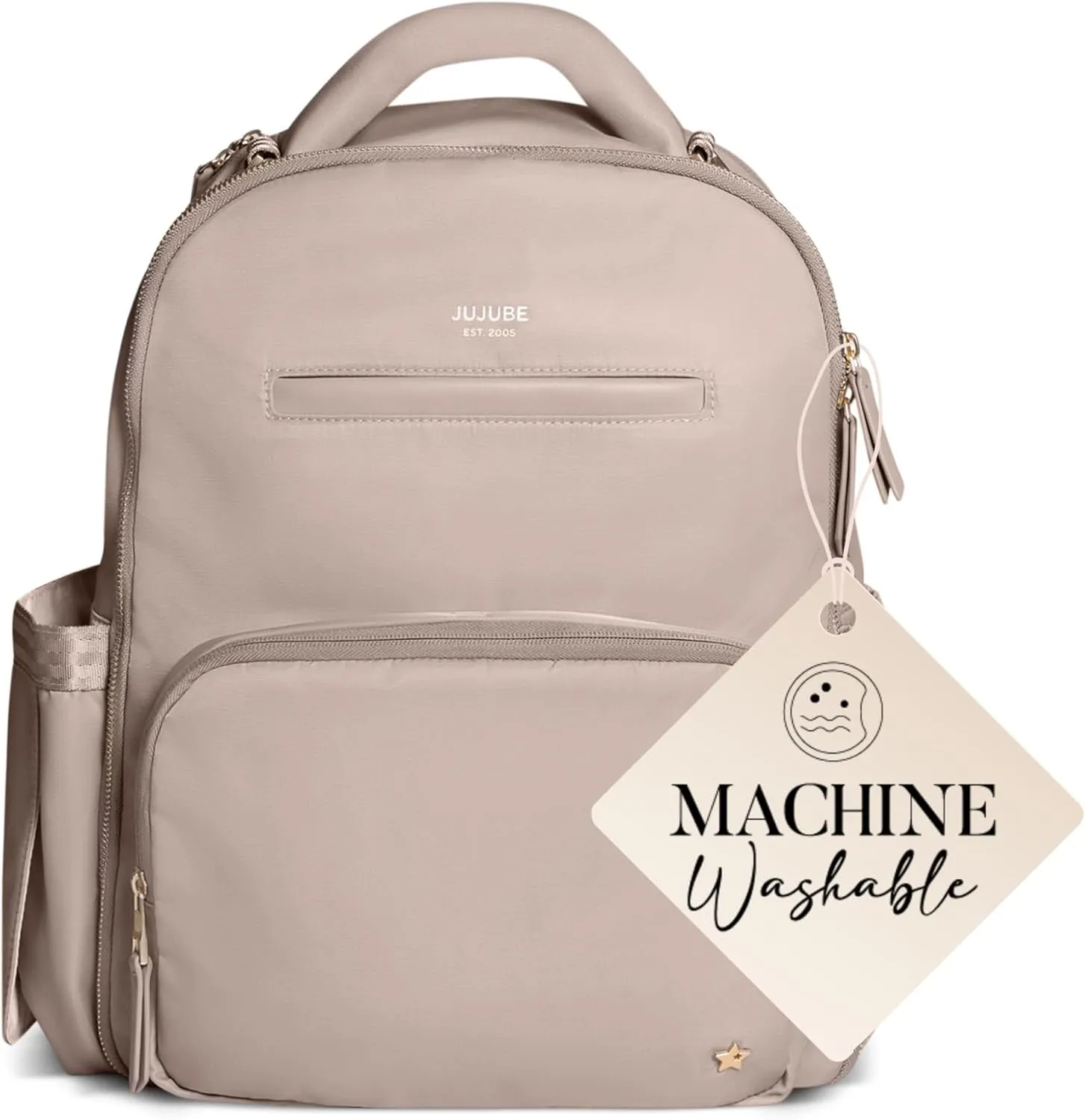 JuJuBe New Classic Diaper Bag Backpack with Portable Changing Pad, Stroller Straps, Large Travel Backpack for Boy or Girl, Carrying Baby Bottles, Wipes, Diapers, Pacifiers, Taupe, Mother's Day Gift