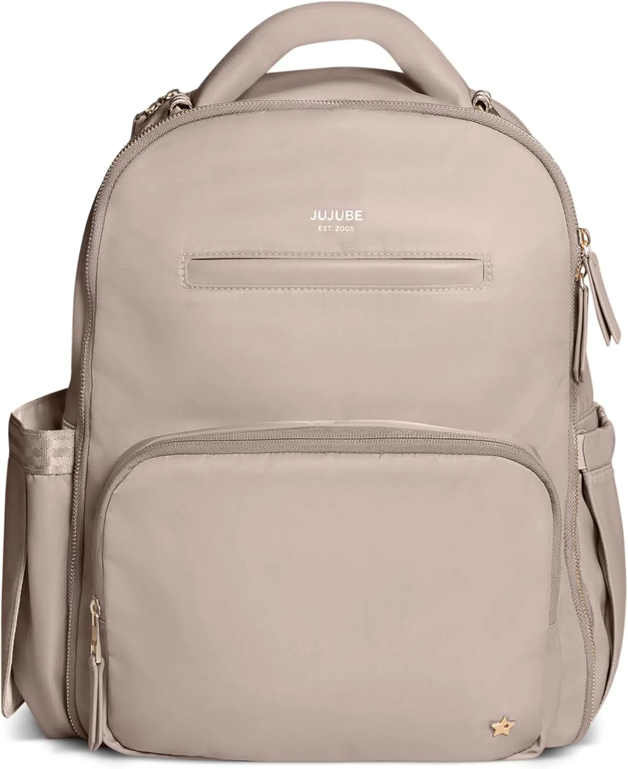 JuJuBe New Classic Diaper Bag Backpack with Portable Changing Pad, Stroller Straps, Large Travel Backpack for Boy or Girl, Carrying Baby Bottles, Wipes, Diapers, Pacifiers, Taupe, Mother's Day Gift