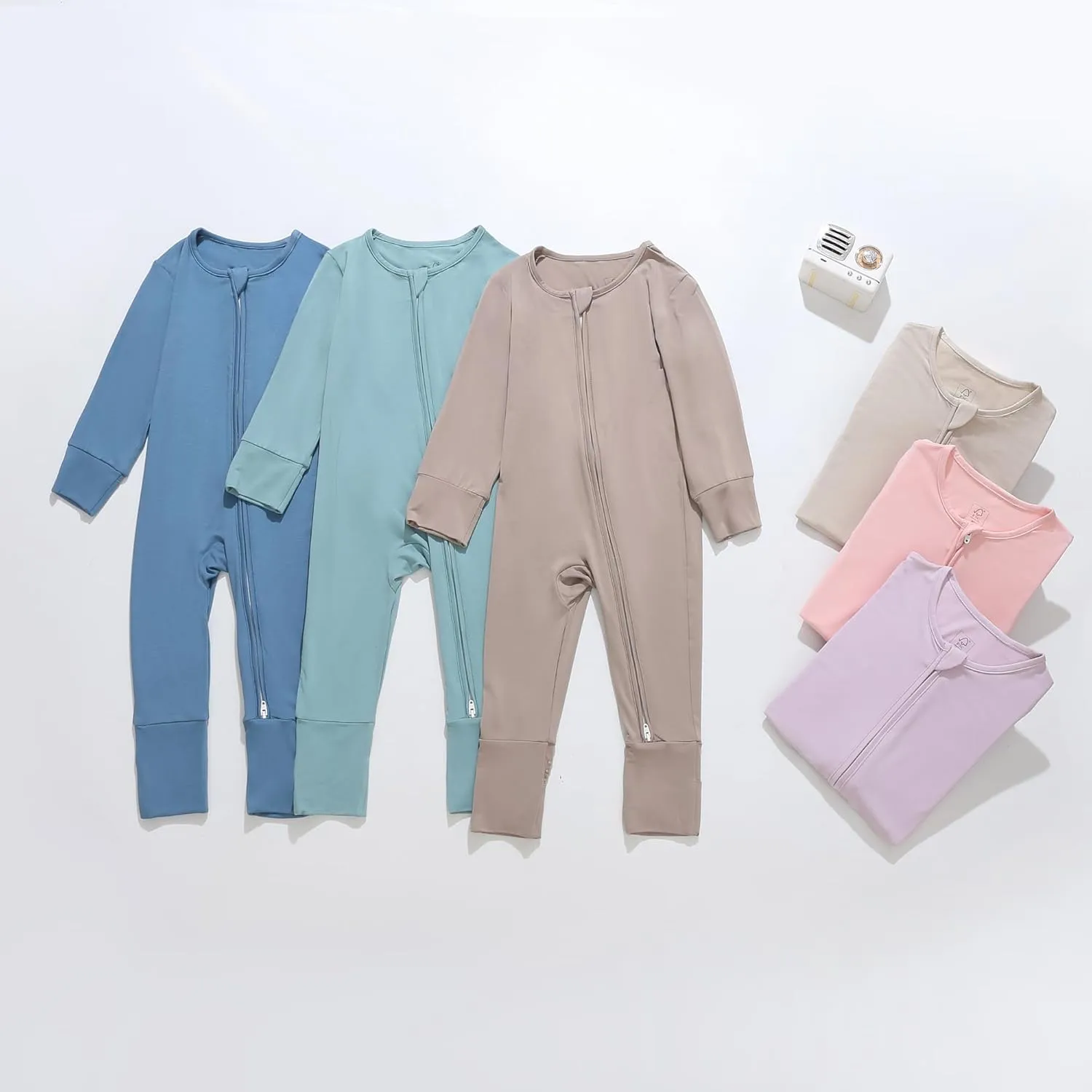 JunNeng Rayon of Bamboo Baby Sleeper with Mittens Cuffts Feet & Non-Slip Design, 2 Way Zipper Pjs Sleep'N Play Romper