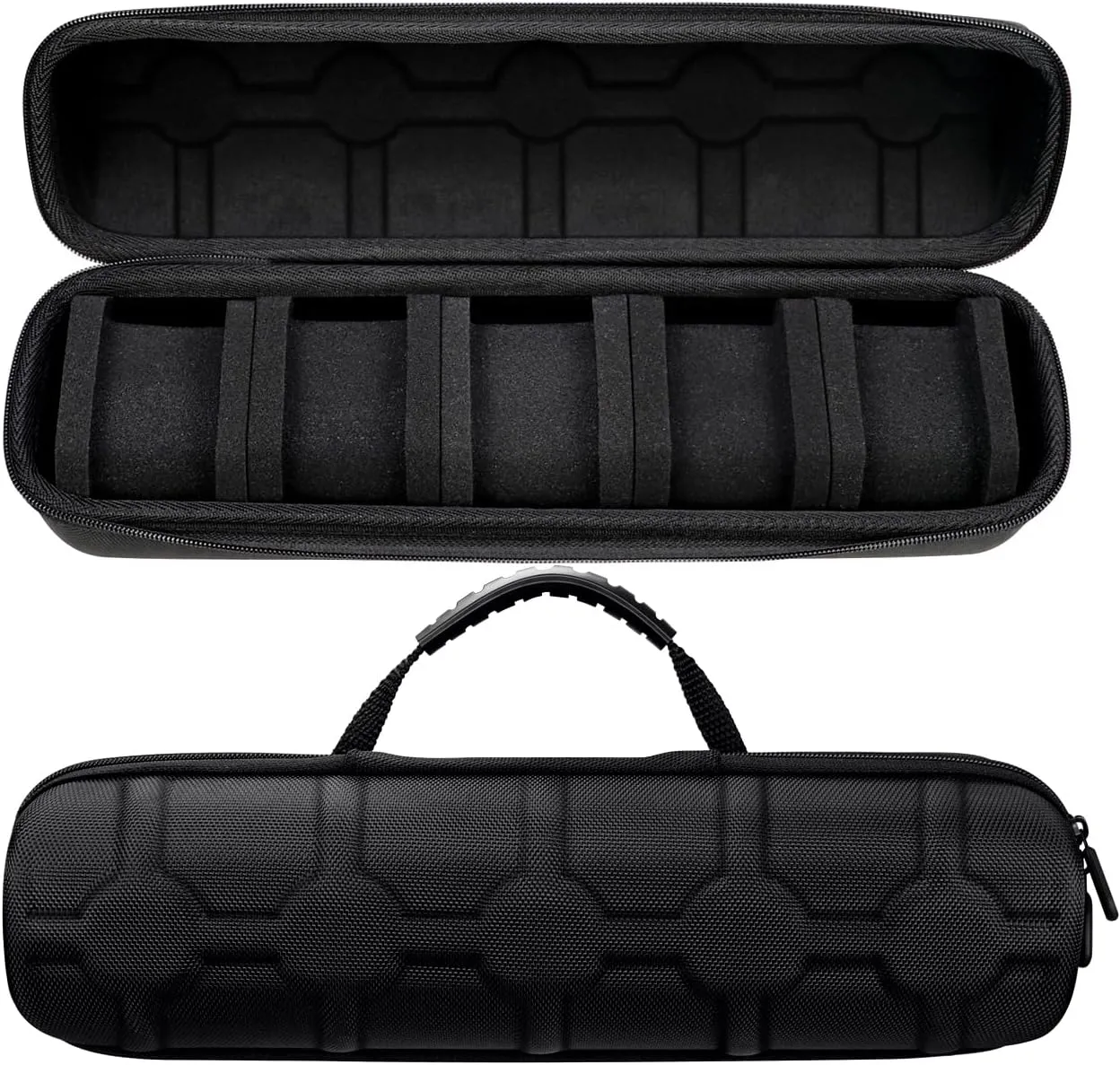 Juntan 5 Slots Hard Watch Travel Case, Portable Nylon Zipper Storage Organizer Box for Men Women with Soft Compressible Foam Pillow Black Silver (Black, 5 Slots Nylon)