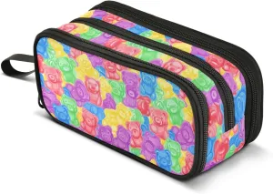 JUNZAN Colorful Sweet Jelly Bears Gummy Candies Pencil Case Large Capacity Pencil Pouch Pen Bag Cosmetic Bag Stationery Office Supplies Present for Teen Girls Boys