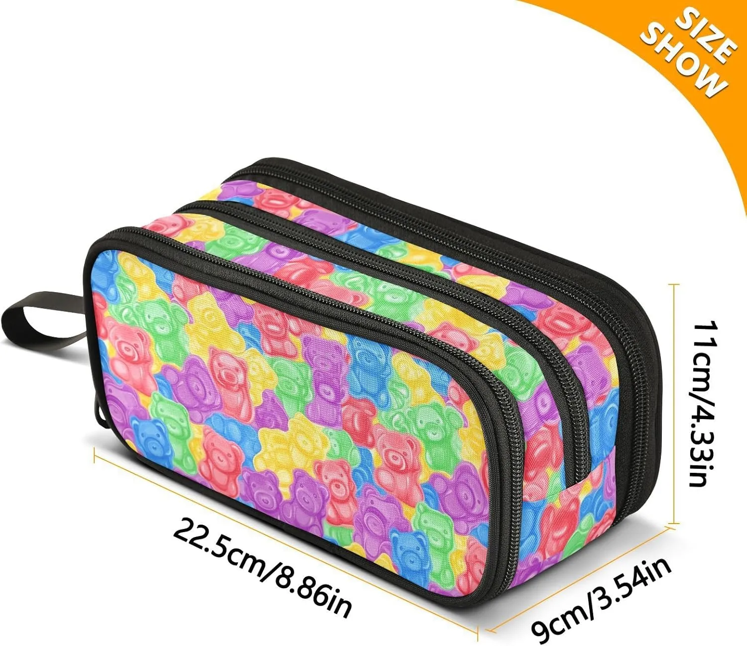 JUNZAN Colorful Sweet Jelly Bears Gummy Candies Pencil Case Large Capacity Pencil Pouch Pen Bag Cosmetic Bag Stationery Office Supplies Present for Teen Girls Boys