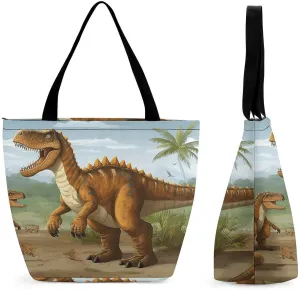 Jurassic Period Dinosaur Bag for Women Tote Bag with Zipper Handbag for Travel Work Grocery Bag Shopping Bag