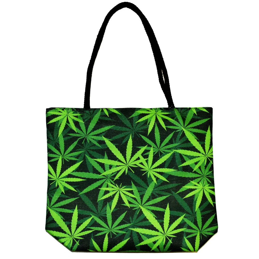 Jute Rope Handled Tote Bag - Hemp Leaves