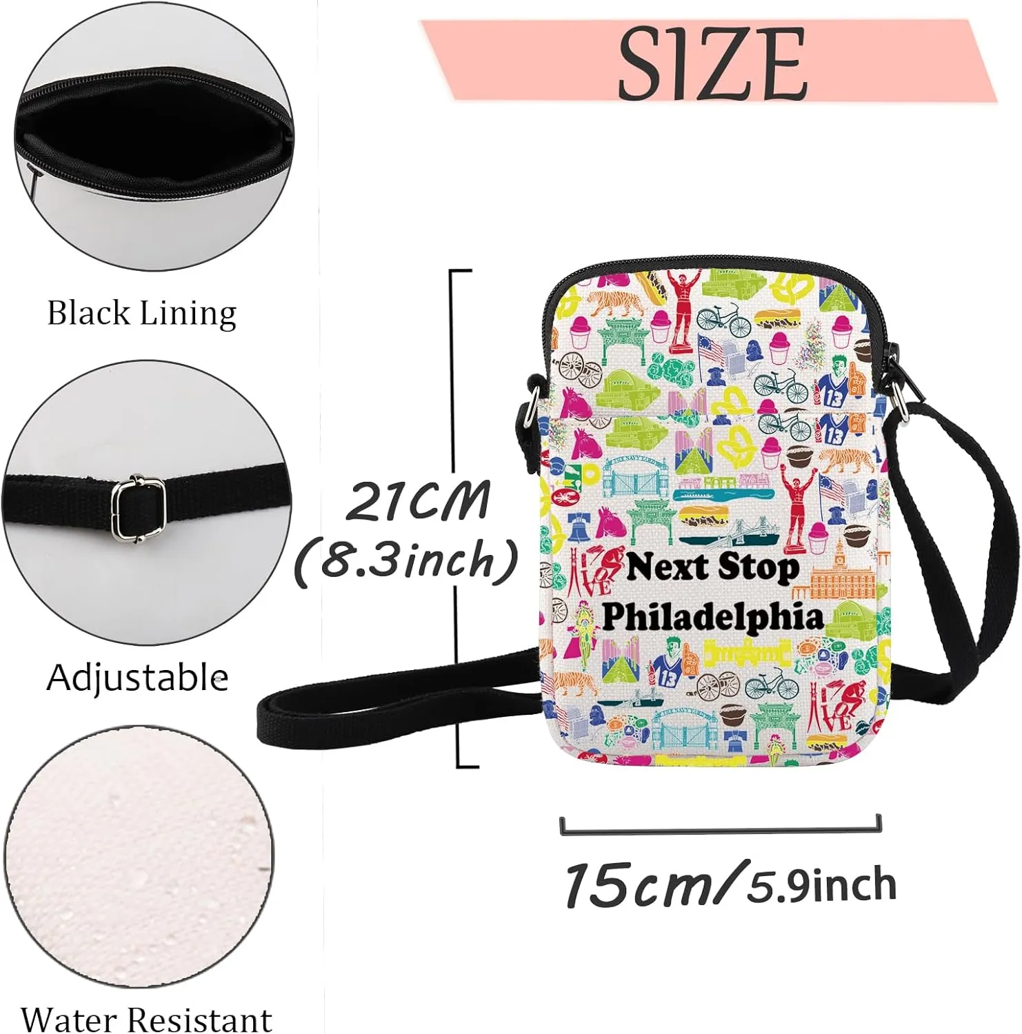 JXGZSO Philadelphia City Travel Gift Next Stop Philadelphia Makeup Bag Philadelphia Trip Cosmetic Bag Philadelphia Merch (Next Stop Philadelphia Crossbody)