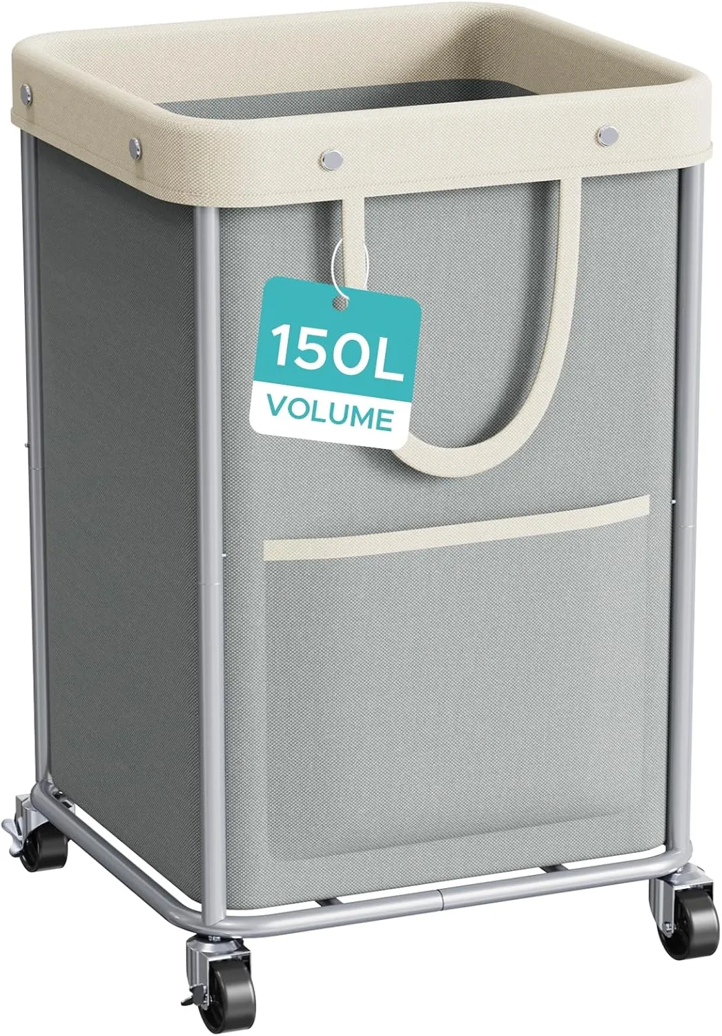 JYPS Laundry Basket With Wheels, 150L Large Rolling Hamper W/Metal Frame & Removable Bag, Waterproof Oxford Fabric, 2 Side Bags, Dirty Clothes Storage Cart For Laundry Room, Dorm, Bedroom, Bathroom