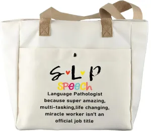 JYTAPP SLP Miracle Worker Tote Bag - Speech Pathology Gift (Beige)