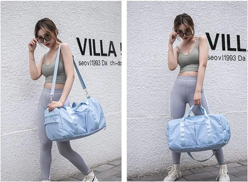 KARRESLY Sports Gym Bag for Women or Men Travel Duffel Bag with Wet Pocket and Shoes Compartment for Training Swim Yoga(Light Blue)