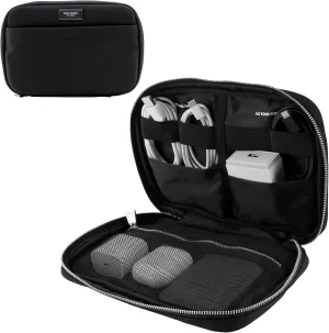 kate spade new york Nylon Tech Organizer Pouch - Electronics Organizer for Cables, Chargers, Power Bank, AirPods, and Accessories - Signature Black