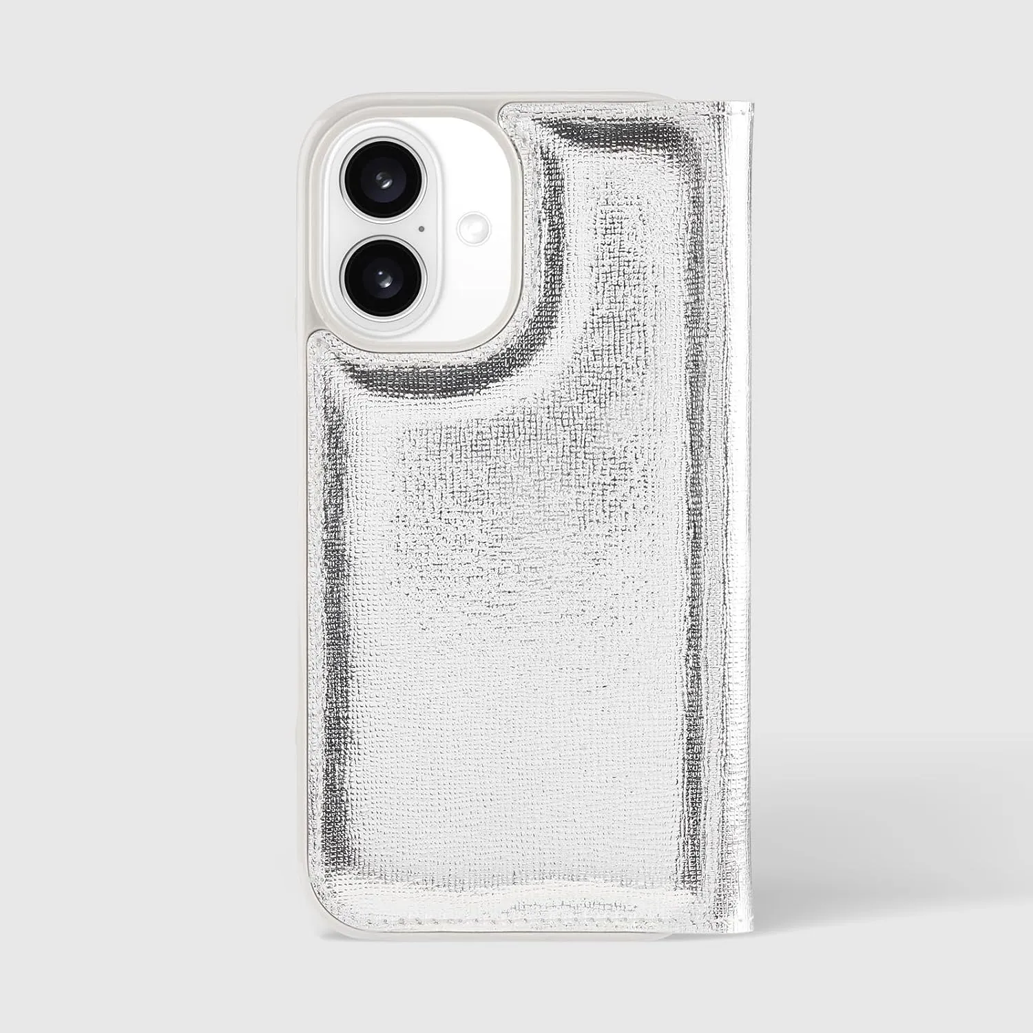 kate spade new york Wallet Folio iPhone 16 Case - Compatible with Wireless Charging - Designer Phone Case - Metallic Silver