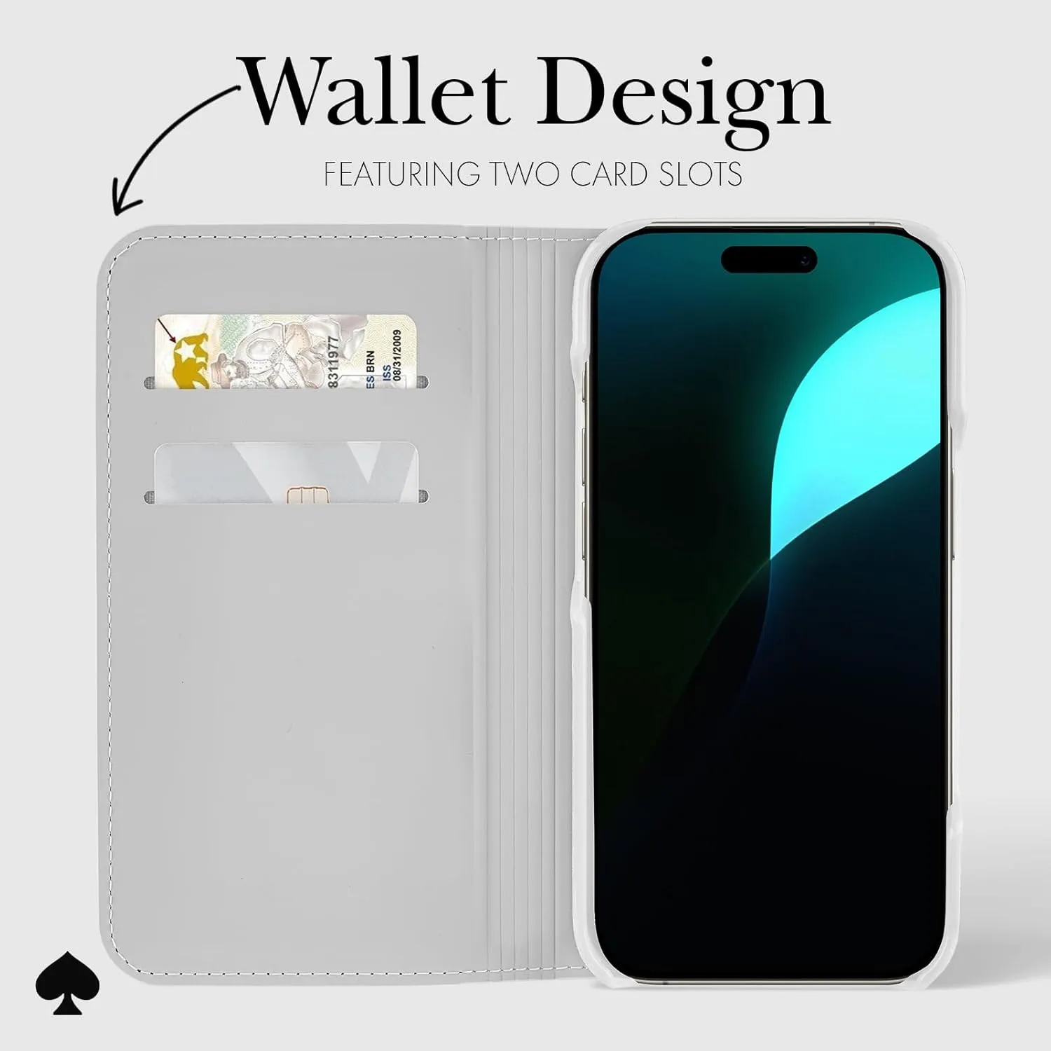 kate spade new york Wallet Folio iPhone 16 Case - Compatible with Wireless Charging - Designer Phone Case - Metallic Silver