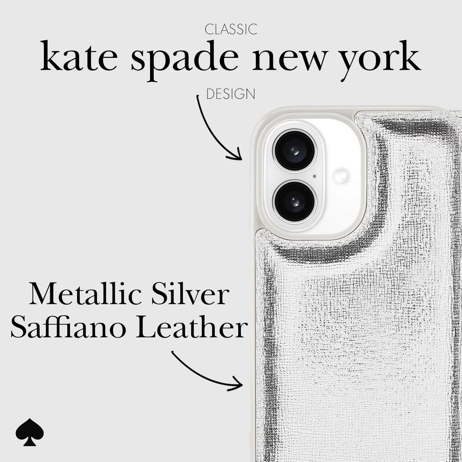 kate spade new york Wallet Folio iPhone 16 Case - Compatible with Wireless Charging - Designer Phone Case - Metallic Silver