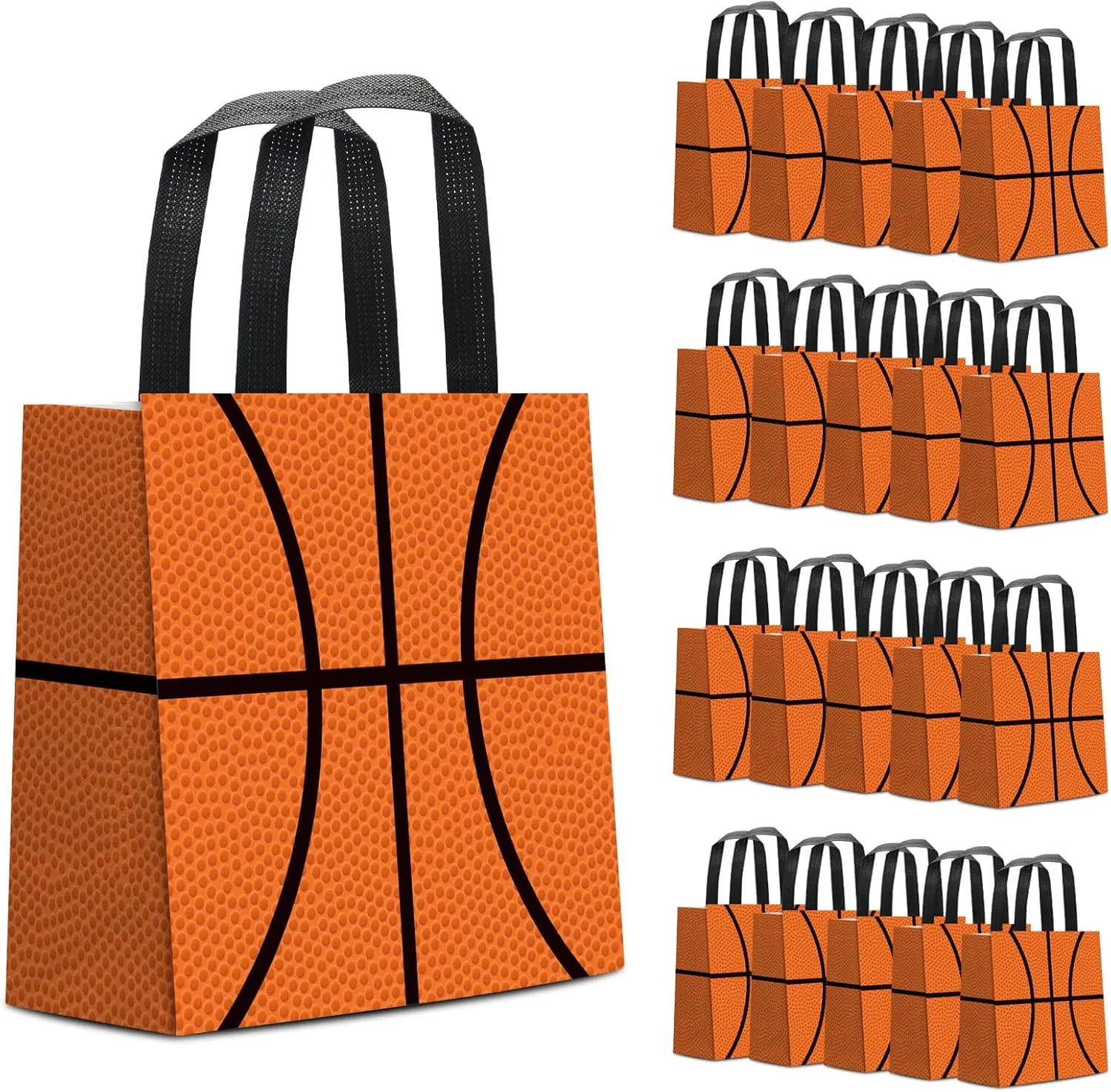KERINGO 24 PCS Basketball Gift Bags Basketball Treat Bag with Handles Reusable Basketball Goodie Snack Favor Bag Non Woven Party Favor Bags for Sports Birthday Party Decor