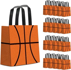 KERINGO 24 PCS Basketball Gift Bags Basketball Treat Bag with Handles Reusable Basketball Goodie Snack Favor Bag Non Woven Party Favor Bags for Sports Birthday Party Decor