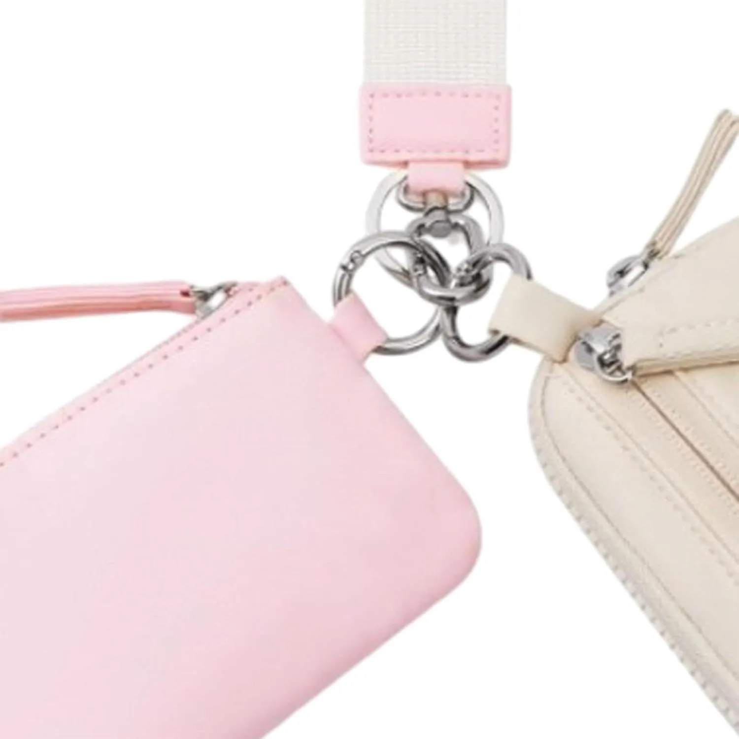 Keychain Wristlet Wallet Double Pouch Key Chain Bag Elegant Women Men Purse for Beach Shopping Holidays Valentines Gift Travel, Pink Beige