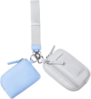 Keychain Wristlet Wallet Small Wallet with Keyring Bag Water Resistant Practical Purse Double Pouch for Birthday Gift Trekking, Blue Gray