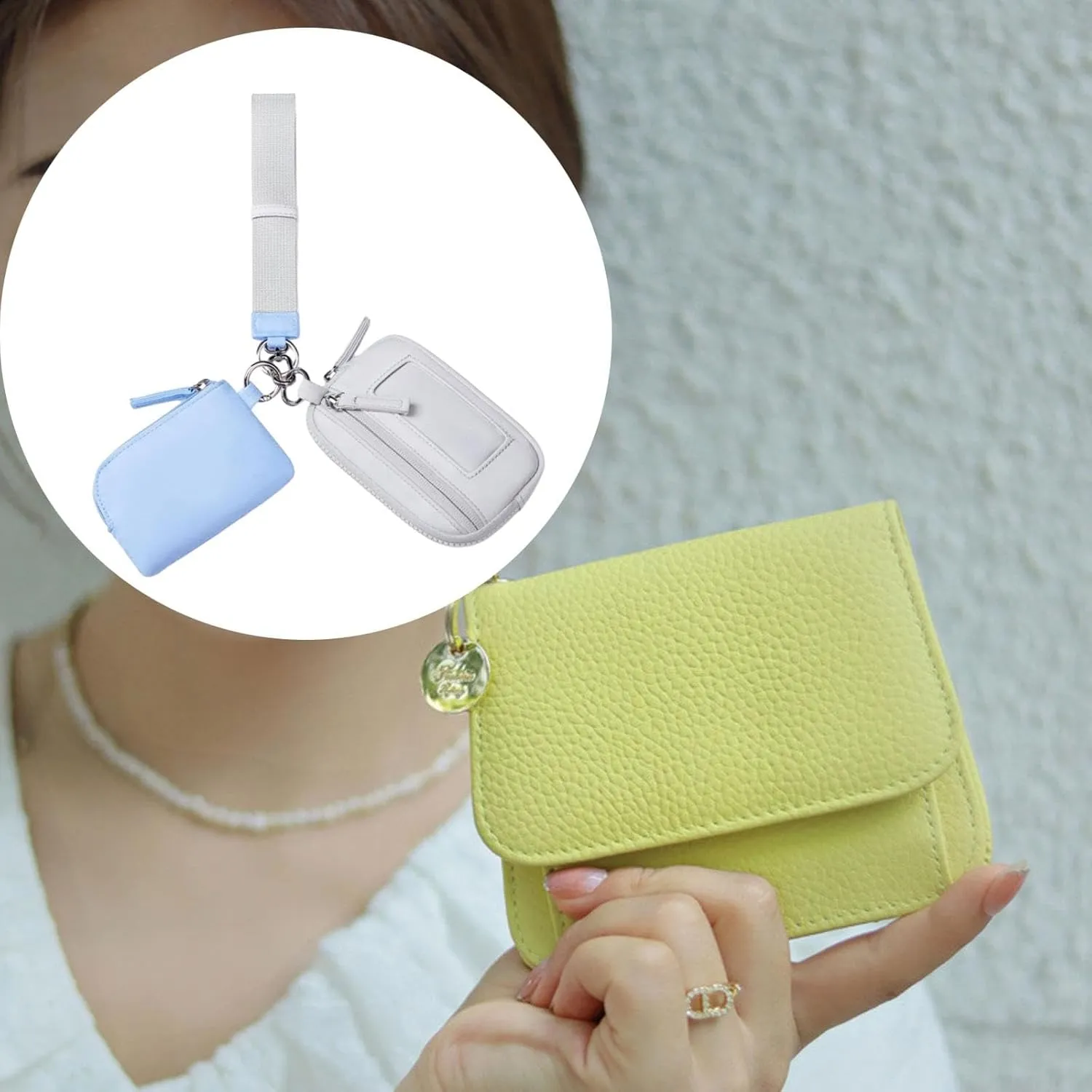Keychain Wristlet Wallet Small Wallet with Keyring Bag Water Resistant Practical Purse Double Pouch for Birthday Gift Trekking, Blue Gray