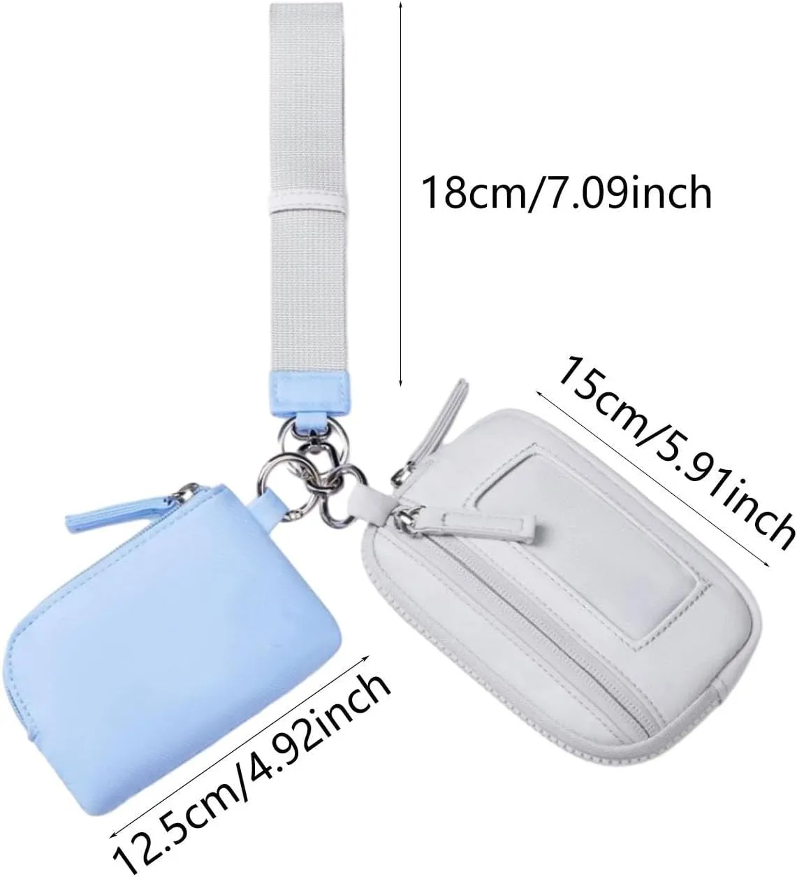 Keychain Wristlet Wallet Small Wallet with Keyring Bag Water Resistant Practical Purse Double Pouch for Birthday Gift Trekking, Blue Gray