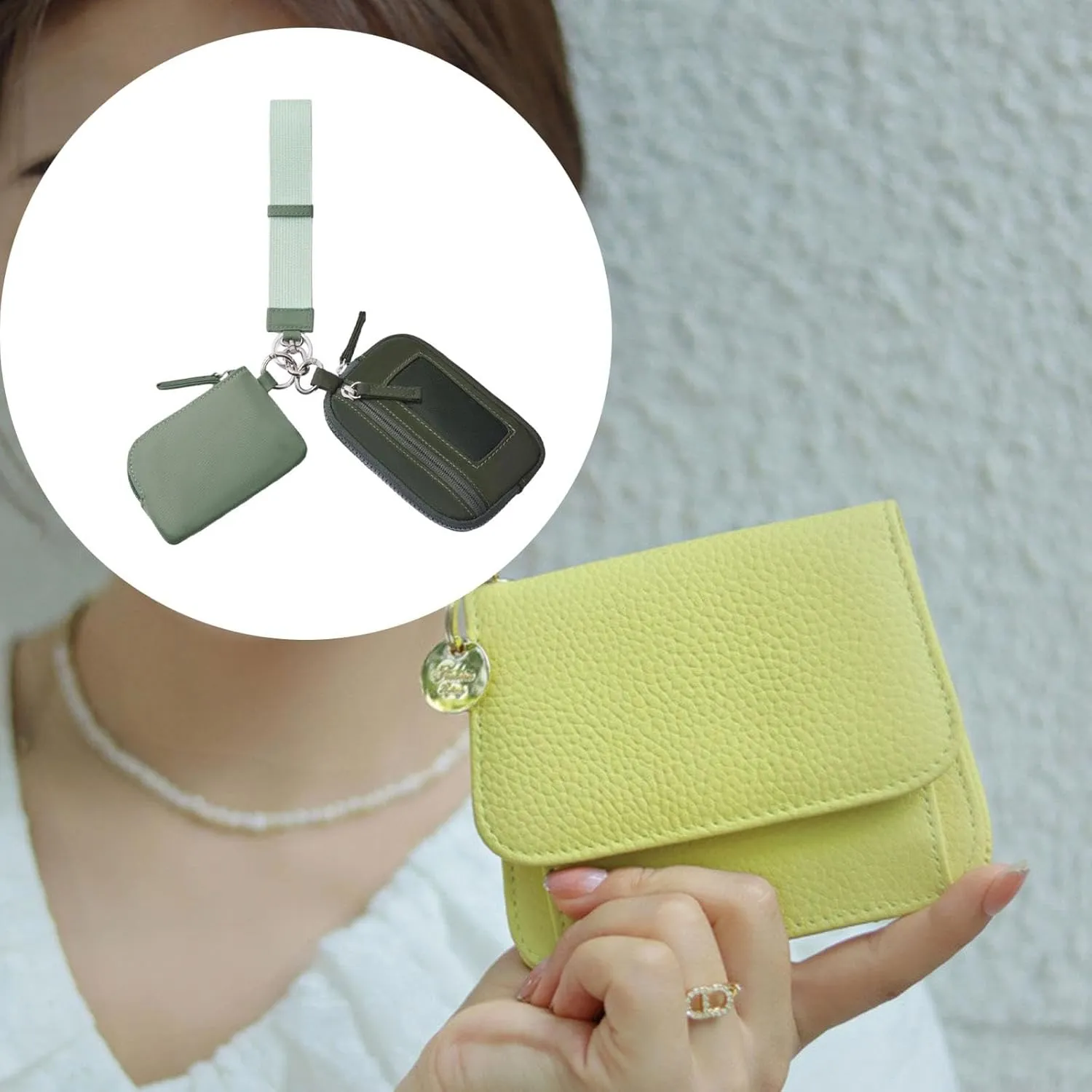 Keychain Wristlet Wallet Small Wallet with Keyring Bag Water Resistant Practical Purse Double Pouch for Birthday Gift Trekking, Green