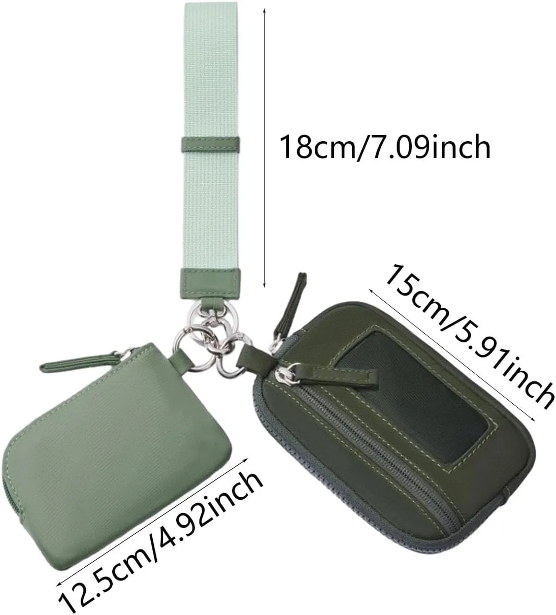 Keychain Wristlet Wallet Small Wallet with Keyring Bag Water Resistant Practical Purse Double Pouch for Birthday Gift Trekking, Green