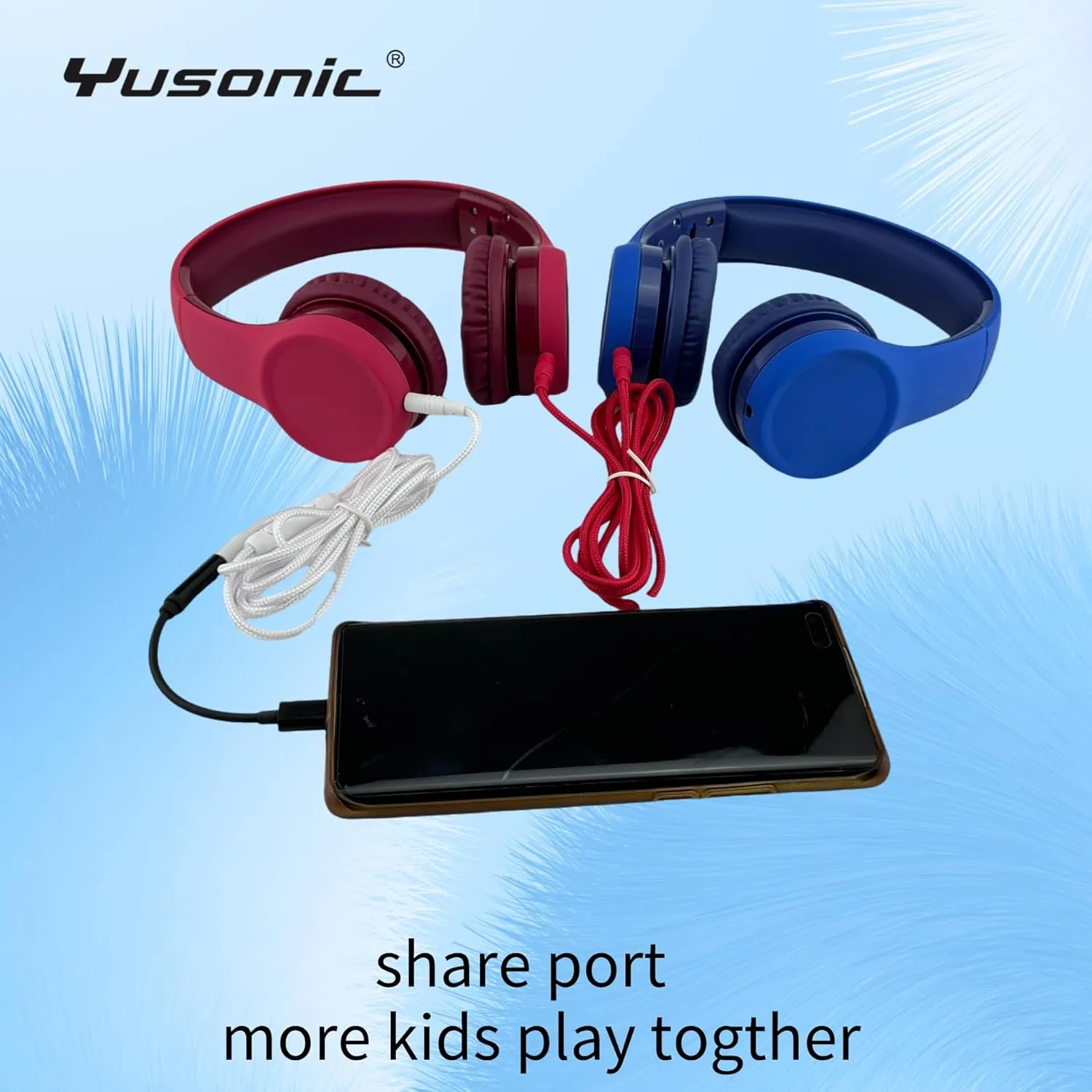 Kids Headphones with Cord, Toddler Headphones with Sharing Function, 85dB/93dB Safe Volume Limit, for Toddler Children Baby Boys Girls On-line Study, School, Travel use (Blue Blue)