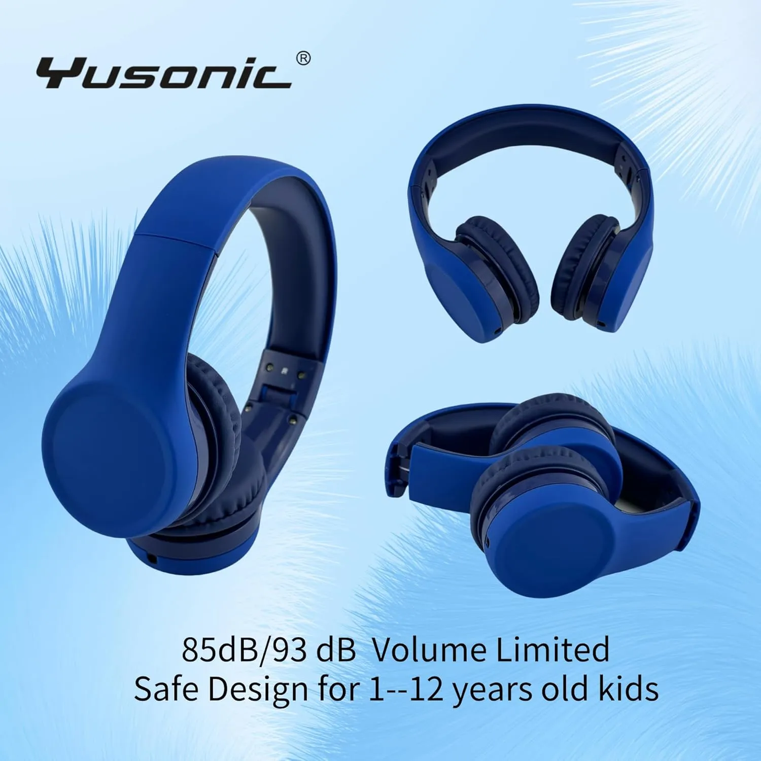 Kids Headphones with Cord, Toddler Headphones with Sharing Function, 85dB/93dB Safe Volume Limit, for Toddler Children Baby Boys Girls On-line Study, School, Travel use (Blue Blue)
