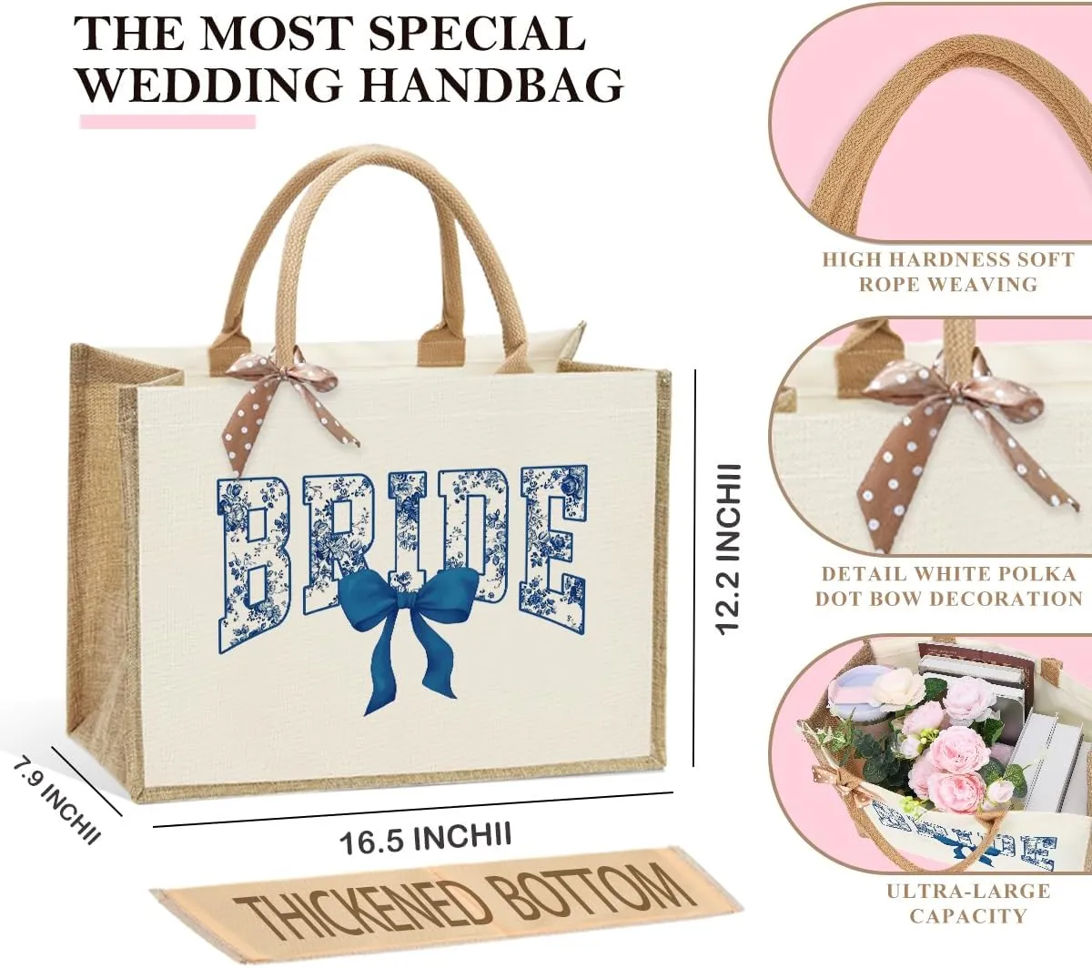 KongMoTree Bride Bag, Bride Gifts, Bridal Shower Gifts, Canvas Tote Bag, Wedding Honeymoon Gift Reusable Shoulder Bags