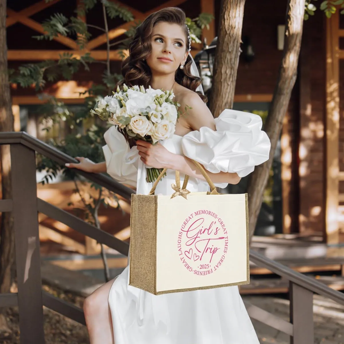 KongMoTree Bride Bag, Bride Gifts, Bridal Shower Gifts, Canvas Tote Bag, Wedding Honeymoon Gift Reusable Shoulder Bags