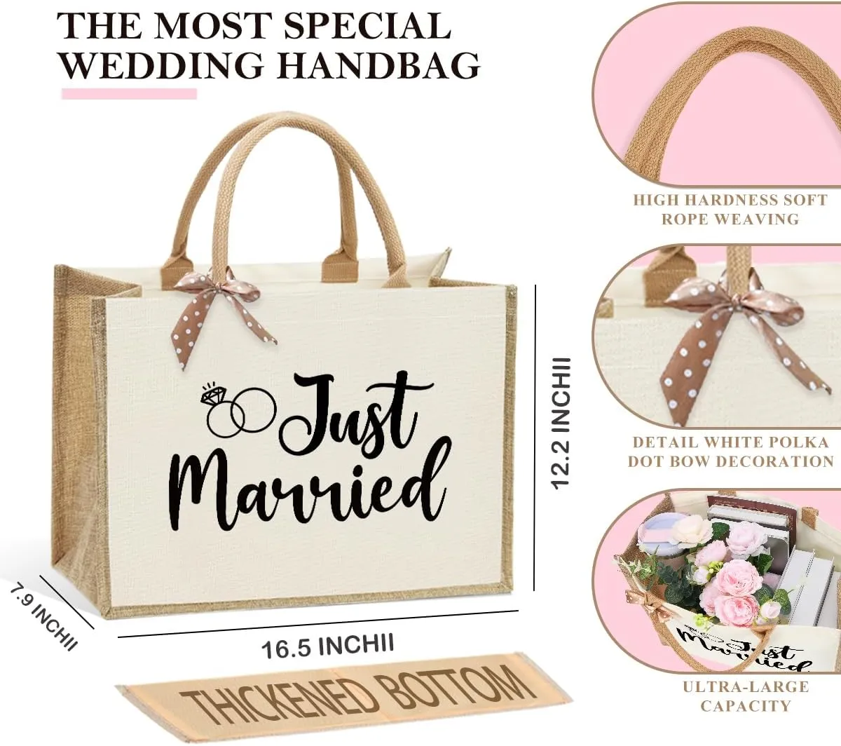 KongMoTree Bride Bag, Bride Gifts, Bridal Shower Gifts, Canvas Tote Bag, Wedding Honeymoon Gift Reusable Shoulder Bags