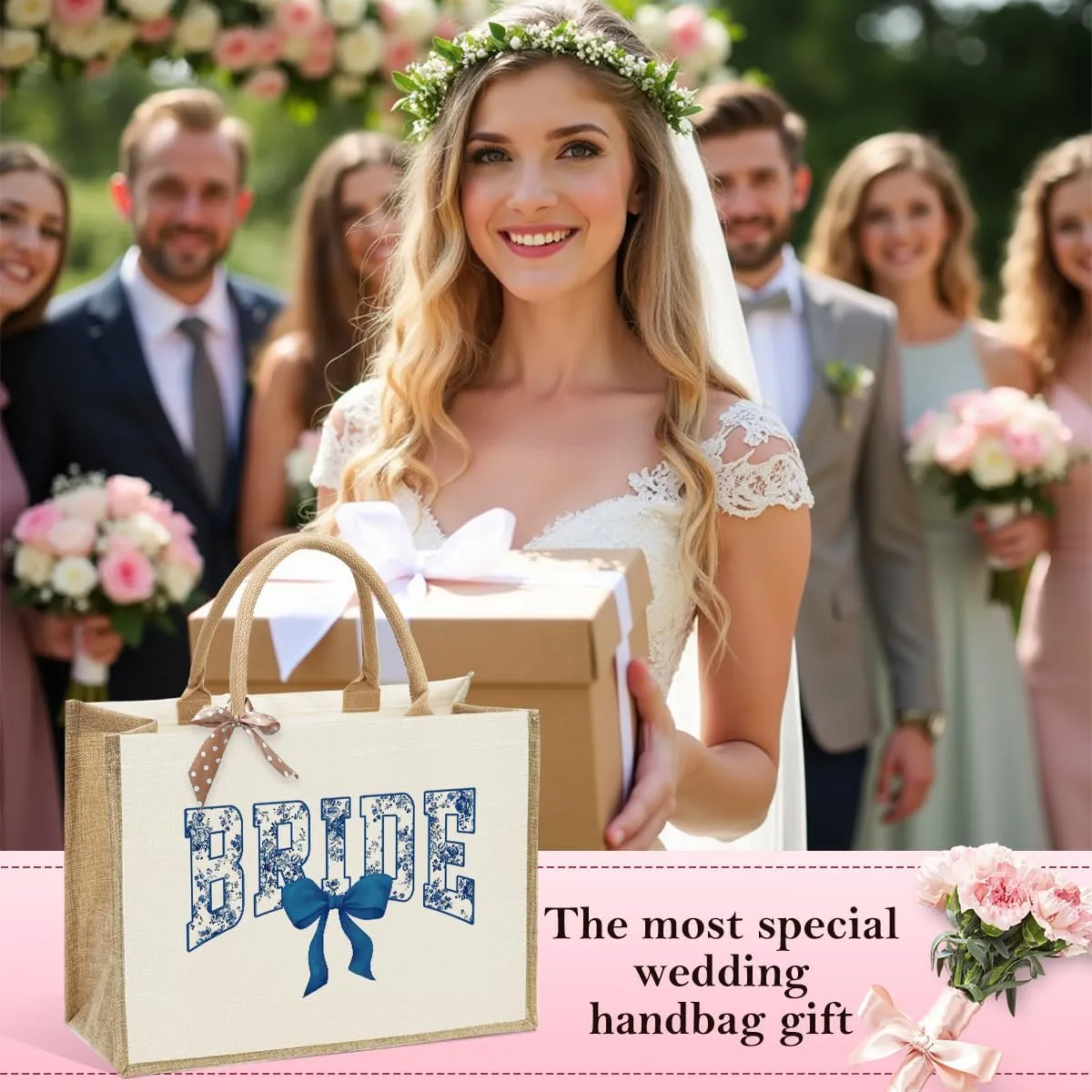 KongMoTree Bride Bag, Bride Gifts, Bridal Shower Gifts, Canvas Tote Bag, Wedding Honeymoon Gift Reusable Shoulder Bags