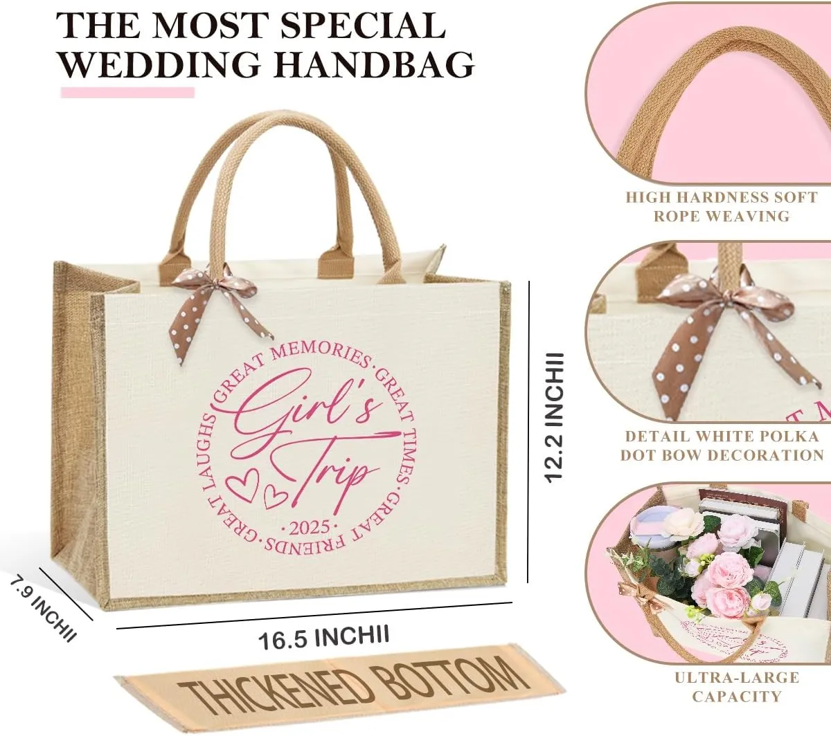 KongMoTree Bride Bag, Bride Gifts, Bridal Shower Gifts, Canvas Tote Bag, Wedding Honeymoon Gift Reusable Shoulder Bags