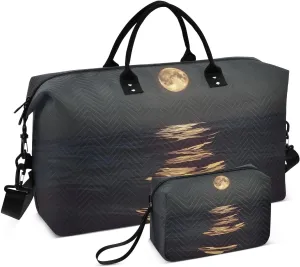 Landscape Sea Moon Duffel Bag for Traveling, Gym Bags with Multiple Interior Pockets for Women Men Toiletry Purse Included 20.5”x 1.9” x 13.8”