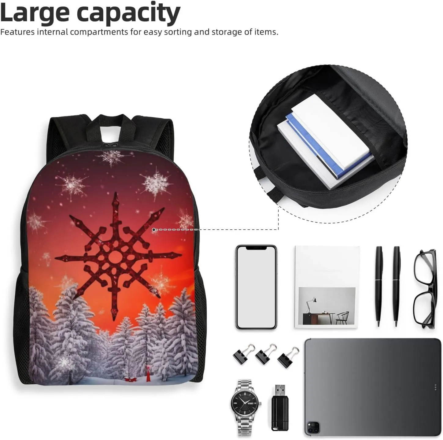 Laptop Backpack for Men Women Carry On Backpack Red Sky Snow flake Backpack Lightweight Travel Bag Casual Daypack