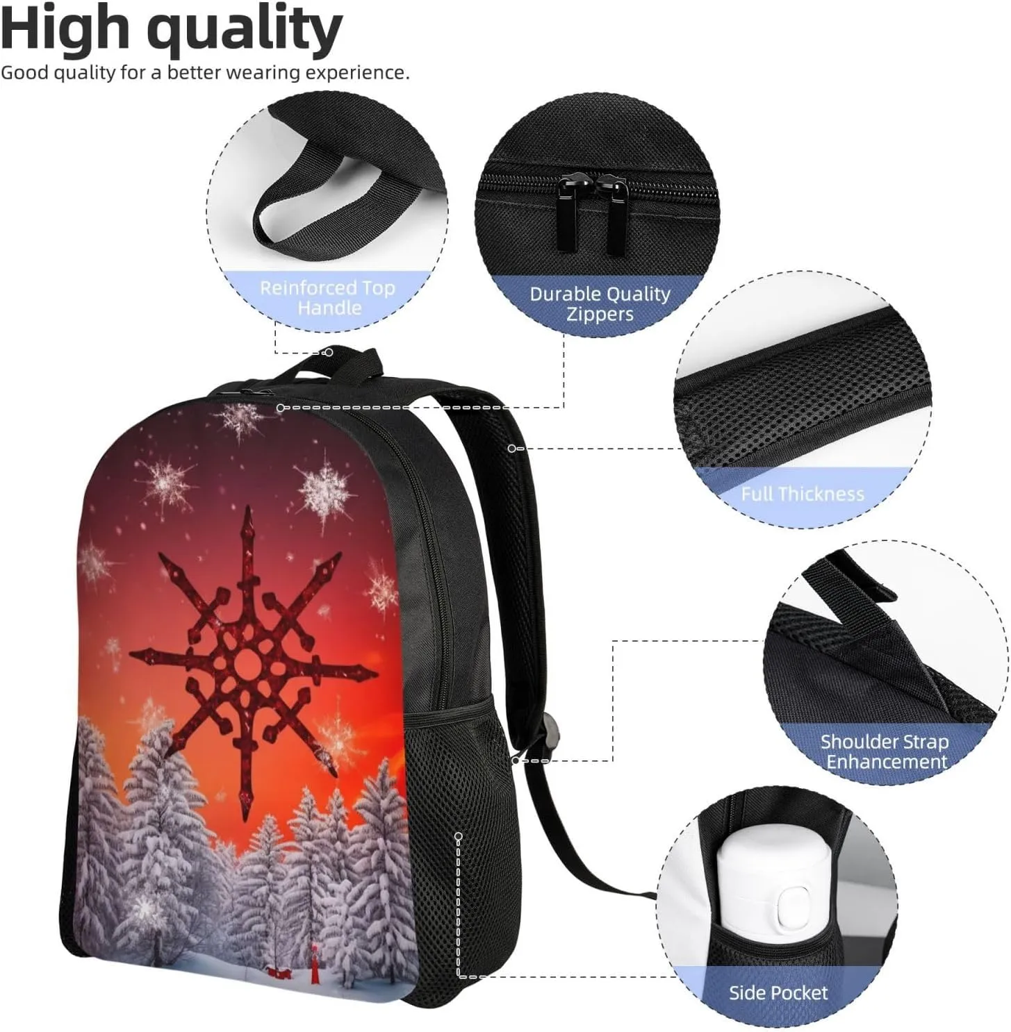 Laptop Backpack for Men Women Carry On Backpack Red Sky Snow flake Backpack Lightweight Travel Bag Casual Daypack