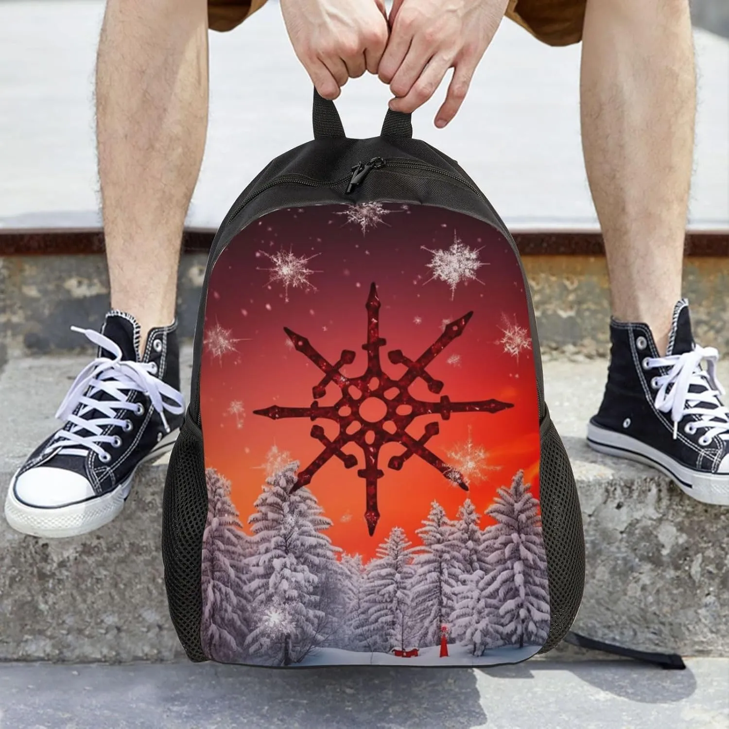 Laptop Backpack for Men Women Carry On Backpack Red Sky Snow flake Backpack Lightweight Travel Bag Casual Daypack