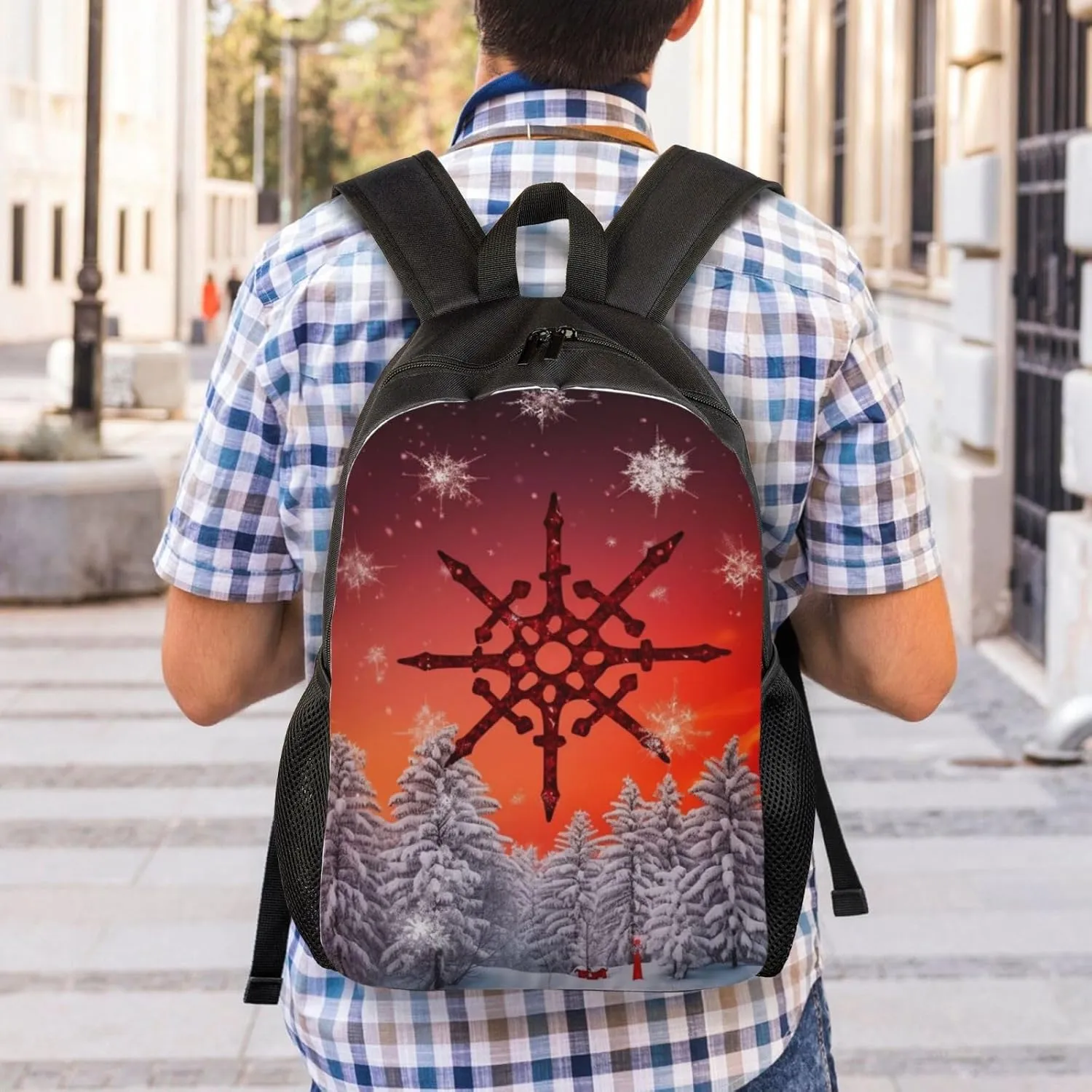 Laptop Backpack for Men Women Carry On Backpack Red Sky Snow flake Backpack Lightweight Travel Bag Casual Daypack
