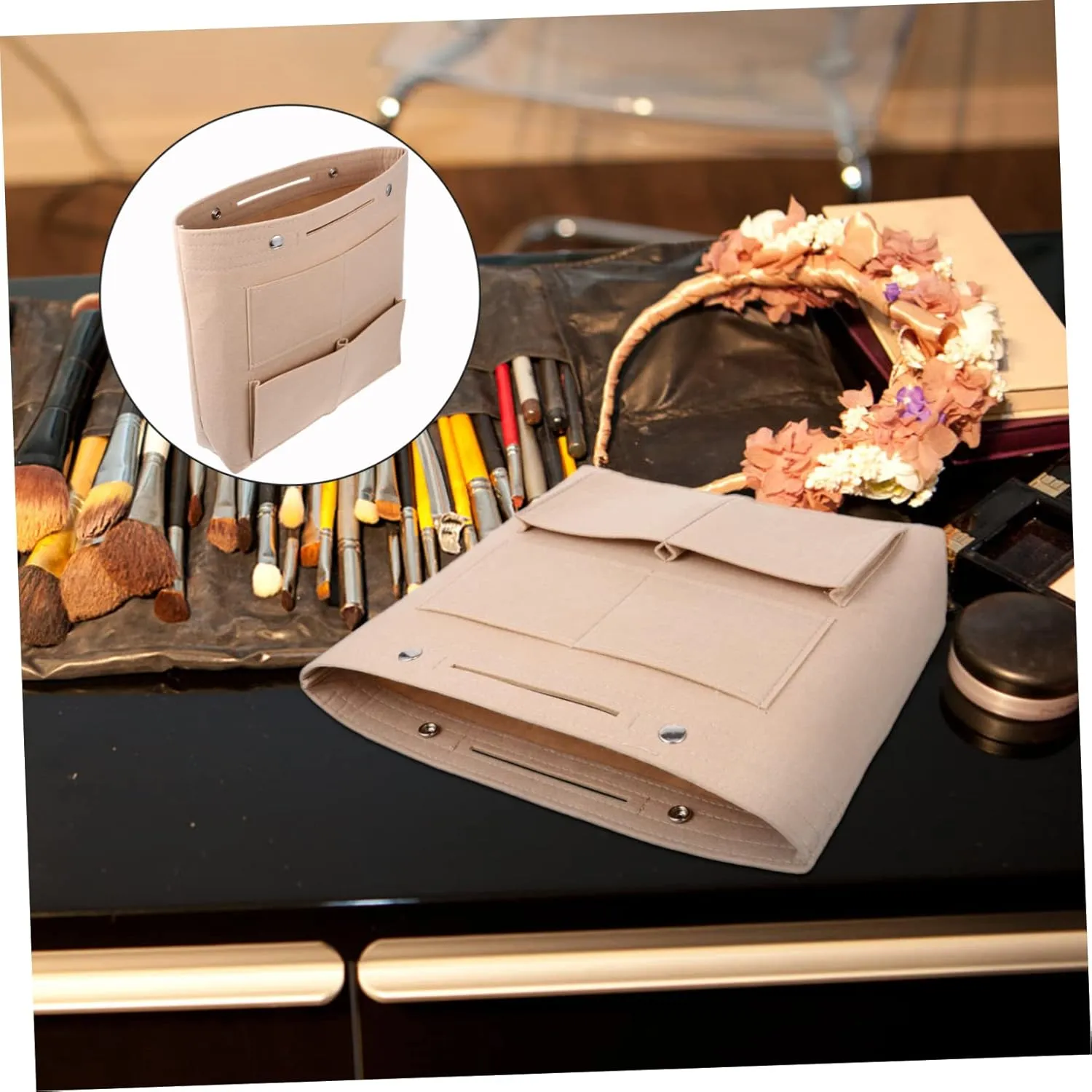 Large Capacity Felt Storage Pouch Liner Versatile Makeup Pouch for Cosmetics and Toiletries Ideal Organizer for Handbags