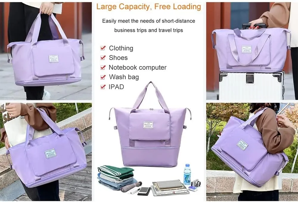 Large Capacity Folding Travel Bag, Foldable Travel Duffel Bag, Dry and Wet Separation Sports Portable Shoulder Bag, Lightweight Waterproof Carry Luggage Bag for Travel, Sports and Gym (Green)