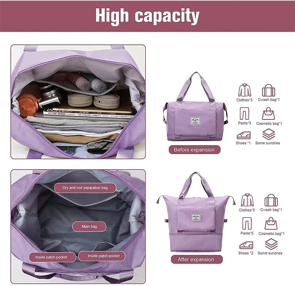 Large Capacity Folding Travel Bag, Foldable Travel Duffel Bag, Dry and Wet Separation Sports Portable Shoulder Bag, Lightweight Waterproof Carry Luggage Bag for Travel, Sports and Gym (Green)