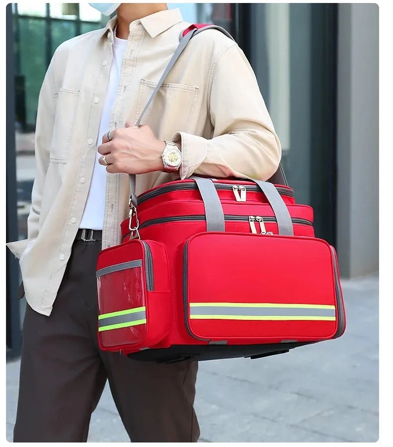 Large Capacity Waterproof First Aid Medical Bag - Outdoor Emergency Rescue Reflective Oxford Multi-Pocket Travel Bag