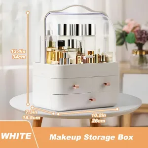 Large Capacity White/Pink Cosmetic Organizer with Transparent Drawers, Elegant Plastic Jewelry Storage Box