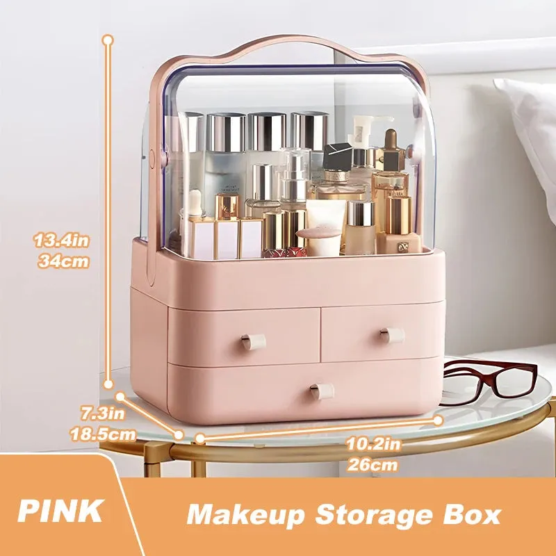 Large Capacity White/Pink Cosmetic Organizer with Transparent Drawers, Elegant Plastic Jewelry Storage Box
