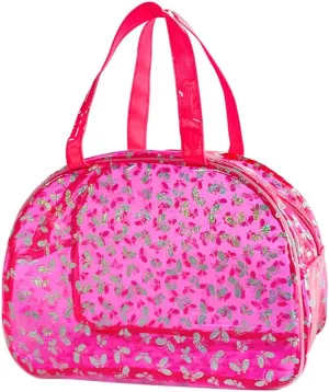 Large Clear Butterfly Cosmetic Bag and Travel Pouch with Handle,Durable PVC Material,Zipper Design-Ideal for Makeup,Travel Essentials (Pink)