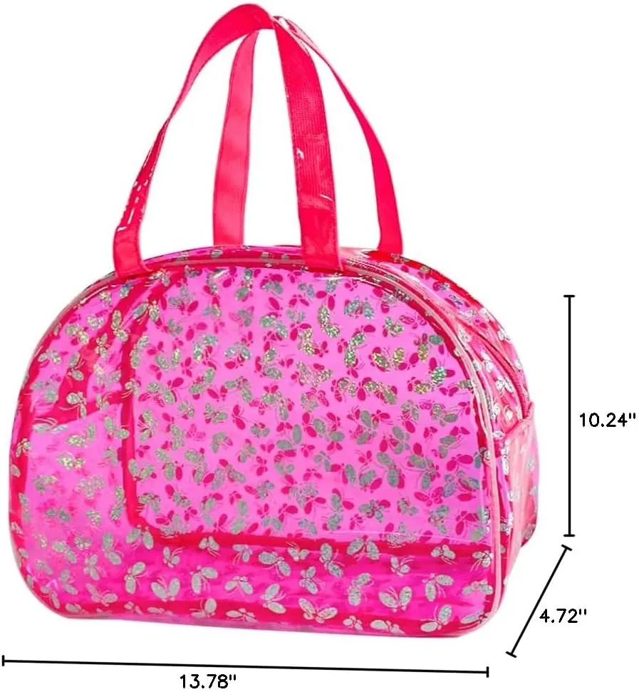 Large Clear Butterfly Cosmetic Bag and Travel Pouch with Handle,Durable PVC Material,Zipper Design-Ideal for Makeup,Travel Essentials (Pink)