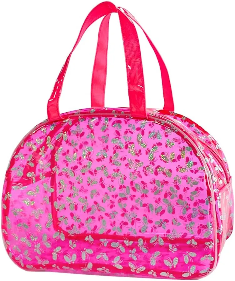 Large Clear Butterfly Cosmetic Bag and Travel Pouch with Handle,Durable PVC Material,Zipper Design-Ideal for Makeup,Travel Essentials (Pink)