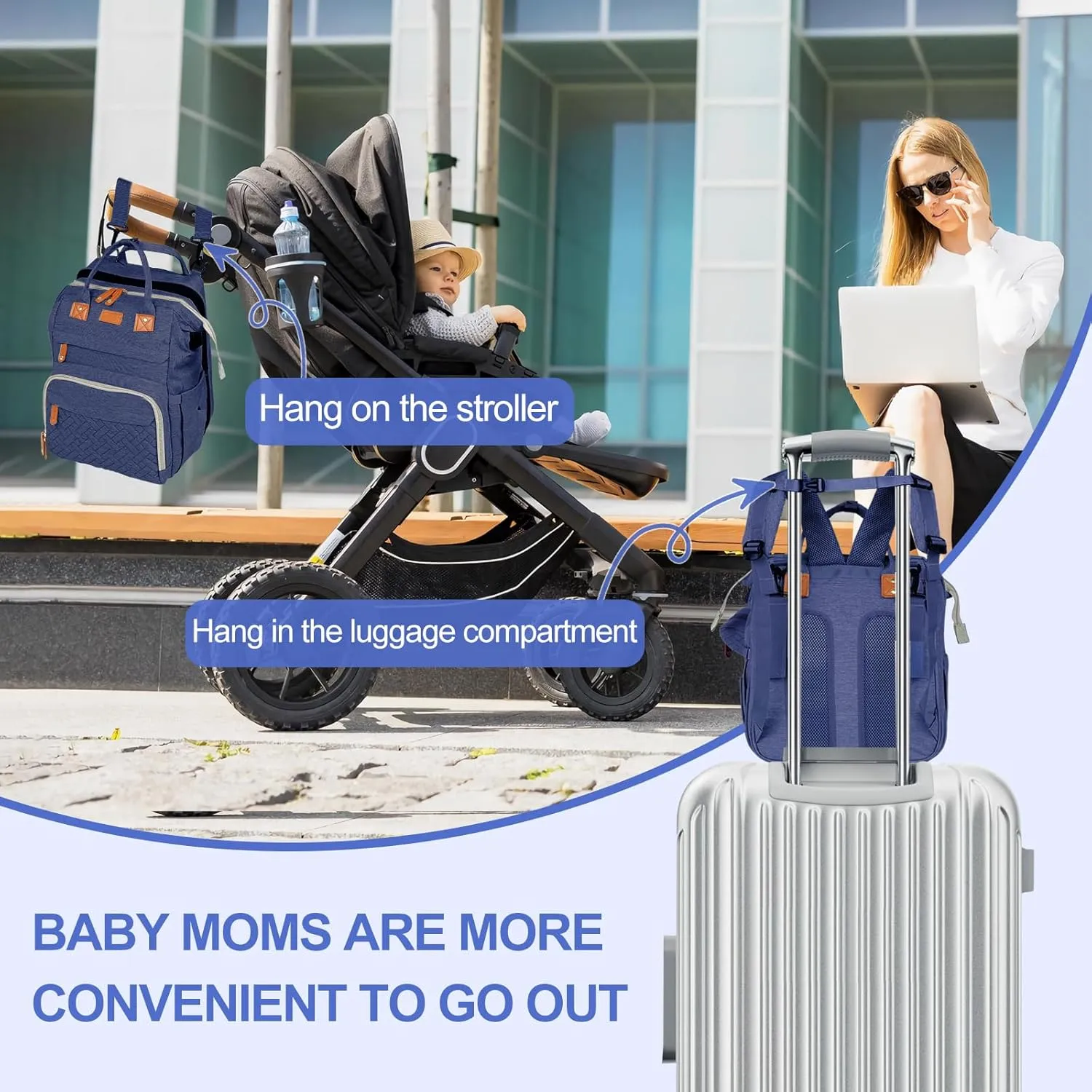large diaper bag backpack，baby bag with changing station for Boys Girls，Multifunctional Diaper Bag，Mommy Bag With USB Charging Port（Blue）