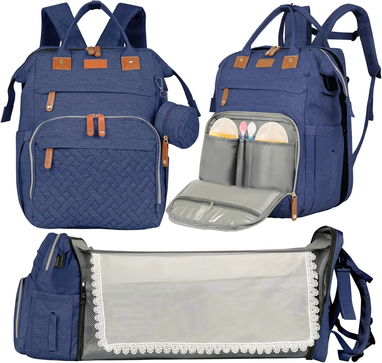 large diaper bag backpack，baby bag with changing station for Boys Girls，Multifunctional Diaper Bag，Mommy Bag With USB Charging Port（Blue）