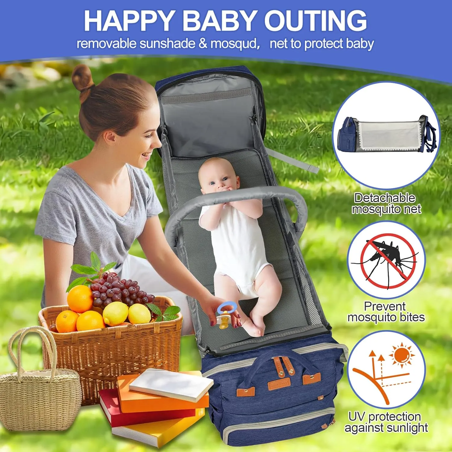 large diaper bag backpack，baby bag with changing station for Boys Girls，Multifunctional Diaper Bag，Mommy Bag With USB Charging Port（Blue）